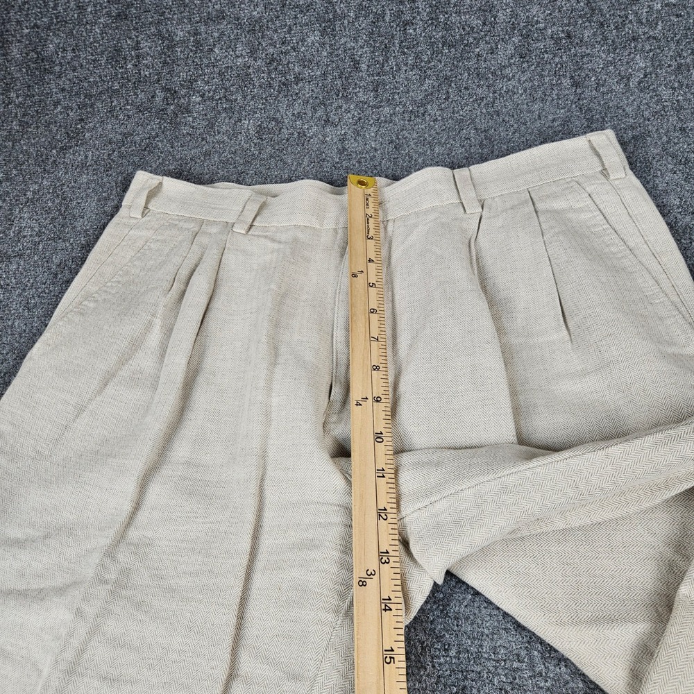 Caribbean Mens Tan Herringbone Linen Cotton Pleated Dress Pants 36x32 - Picture 10 of 10